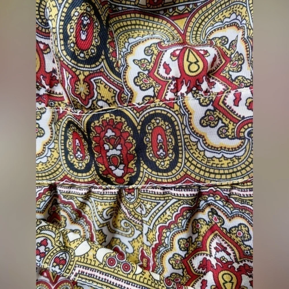 Anthropologie Fei 100% Silk Mix Print Tie-Front Peplum Blouse Boho Eclectic Y2K - Picture 9 of 10